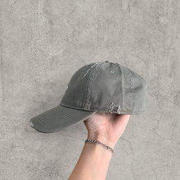 Vintage style baseball cap in beige grey with white embroidery. One size