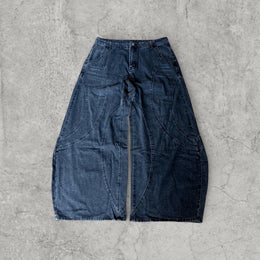 Wide leg skater Japanese style in washed black grey with swirl detailing.