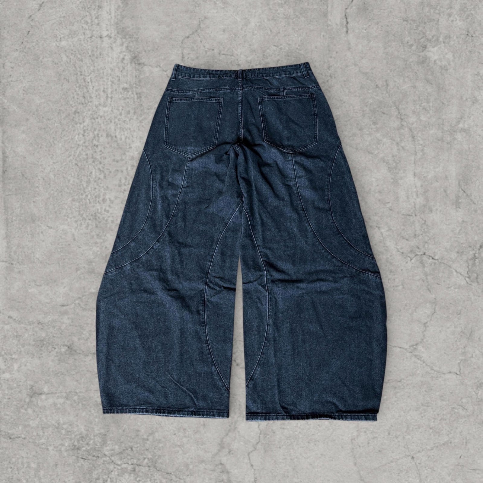 Wide leg skater Japanese style in washed black grey with swirl detailing.
