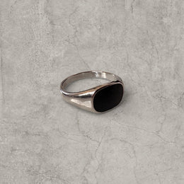 Cool vintage style silver colour stainless steel signet ring with black onyx gem.