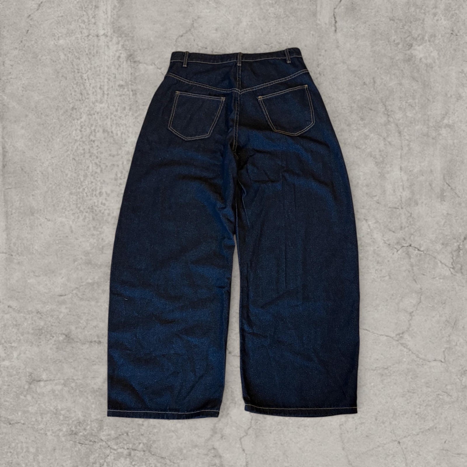 Wide leg skater jeans with silver military clasps in navy black