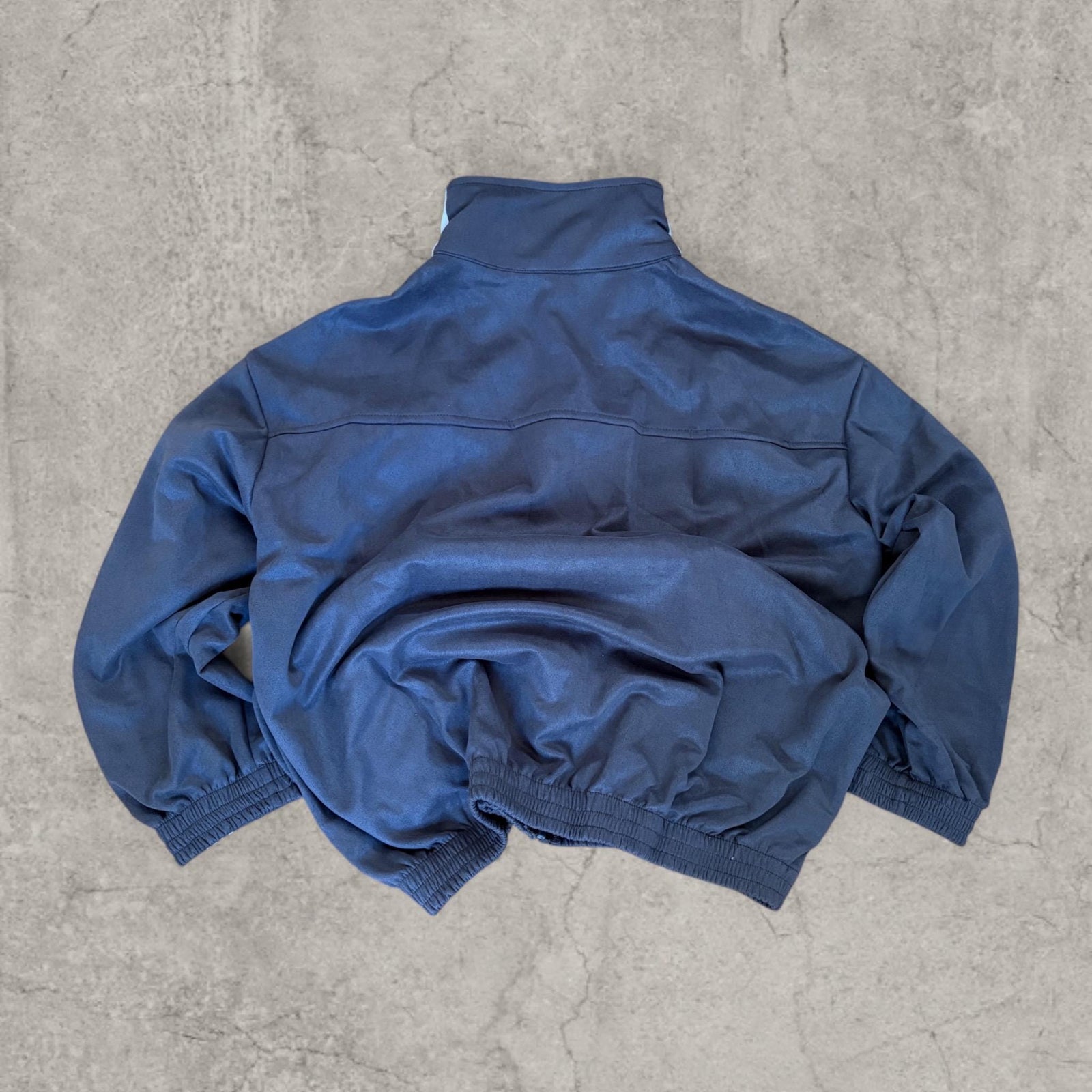 Incredible  boxy Korean zip-up sweatshirt jumper in grey/navy blue with stripe print.