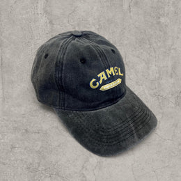 Vintage style baseball cap with yellow camel logo in black