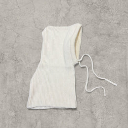 Cream White Knitted Bonnet Snood Scarf Hat – Adjustable Drawstring Winter Warmth