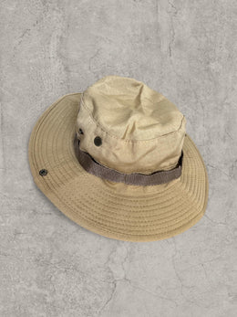 Vintage style Boonie jungle bucket hat with straps in beige. One size