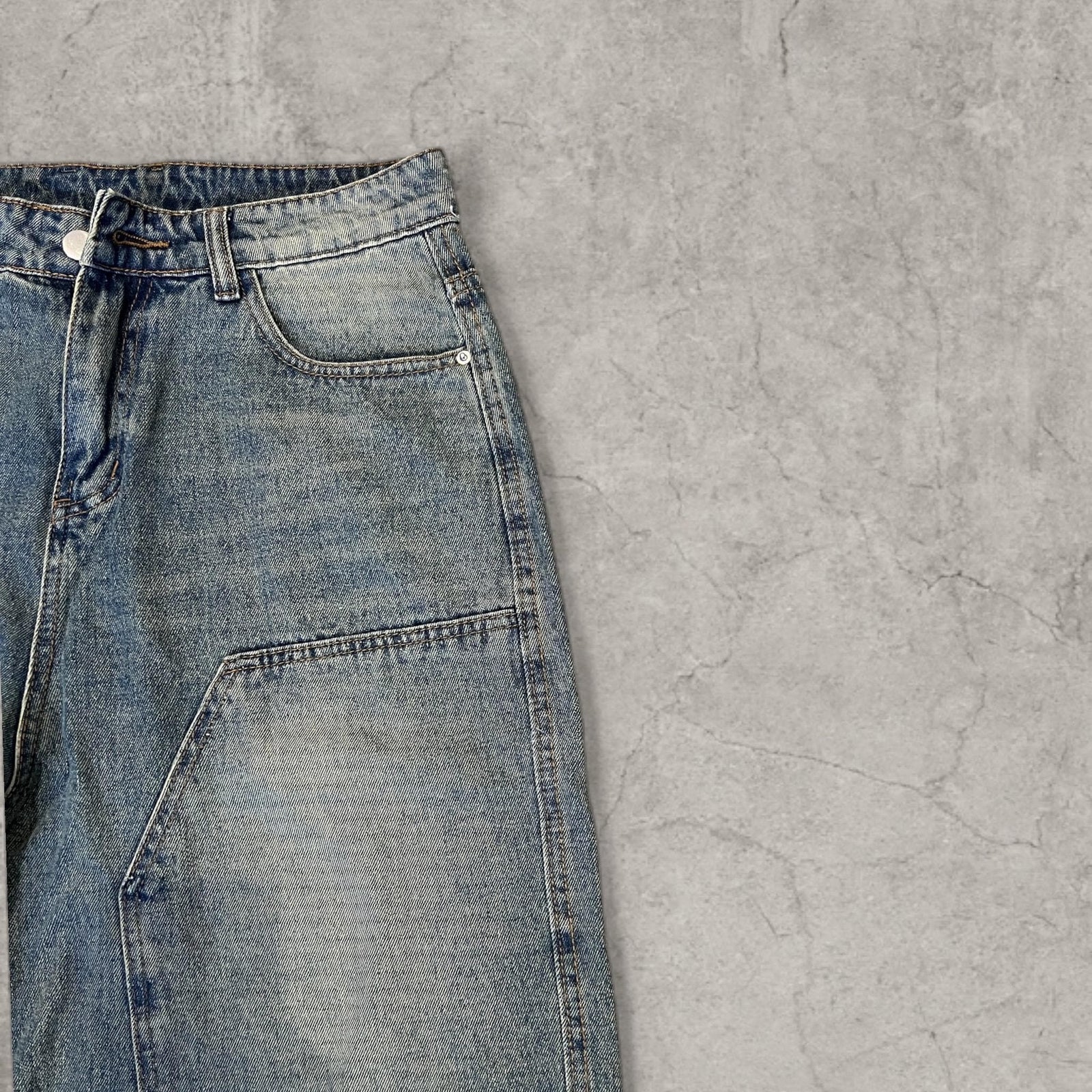 Insane baggy relaxed fit Korean shorts jorts in washed blue.