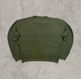 Knitted jumper sweater with crew neck in khaki green