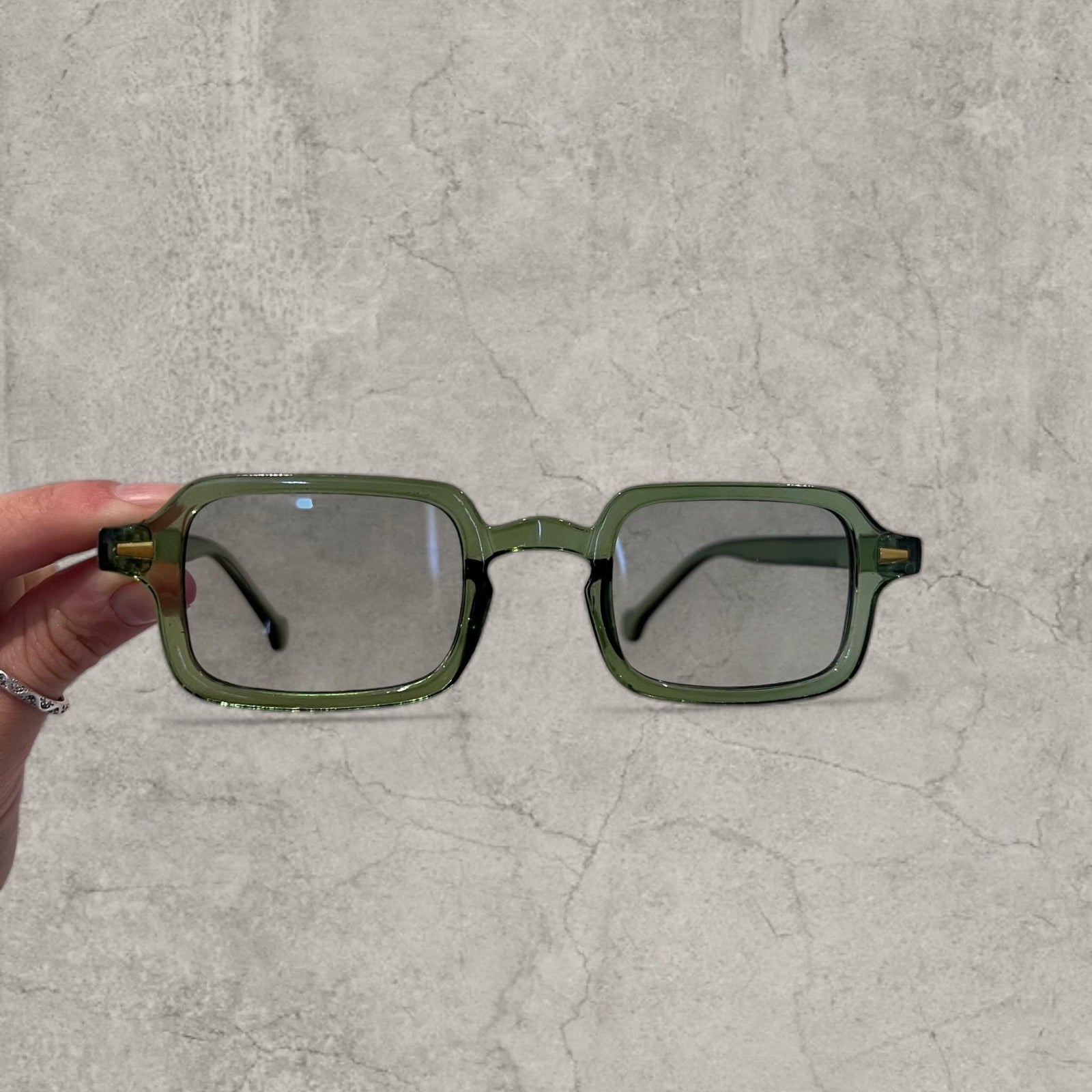 Vintage Style Green Tinted Glasses: Khaki Frame, Unisex UV400