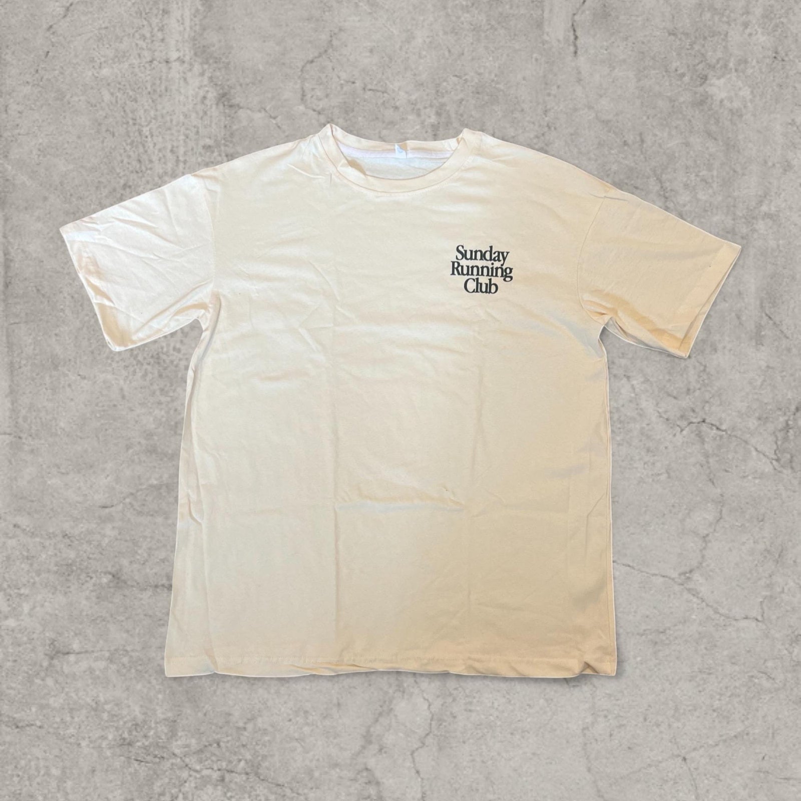 Sunday running club t-shirt with back graphic in cream