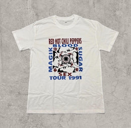 Red Hot Chilli Peppers vintage style T-shirt with front graphic in white.