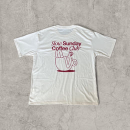 Sunday Coffee Club vintage style T-shirt with back graphic in cream.