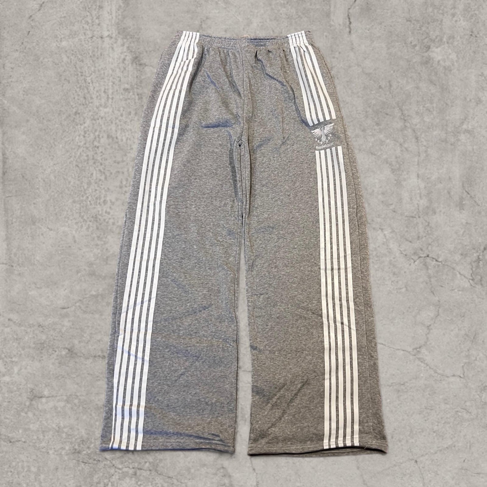 Incredible super baggy wide leg Korean joggers in grey with white stripe.