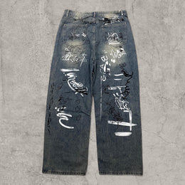 Insane baggy relaxed fit in washed  blue with graffiti white black print.