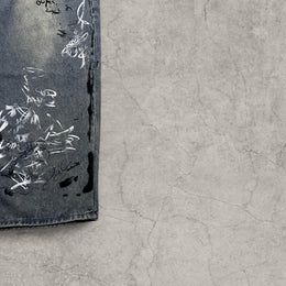 Insane baggy relaxed fit in washed  blue with graffiti white black print.