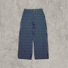 Insane baggy relaxed fit jeans in navy blue with white pinstripe.