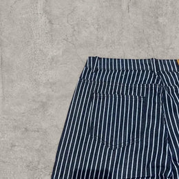 Insane baggy relaxed fit jeans in navy blue with white pinstripe.