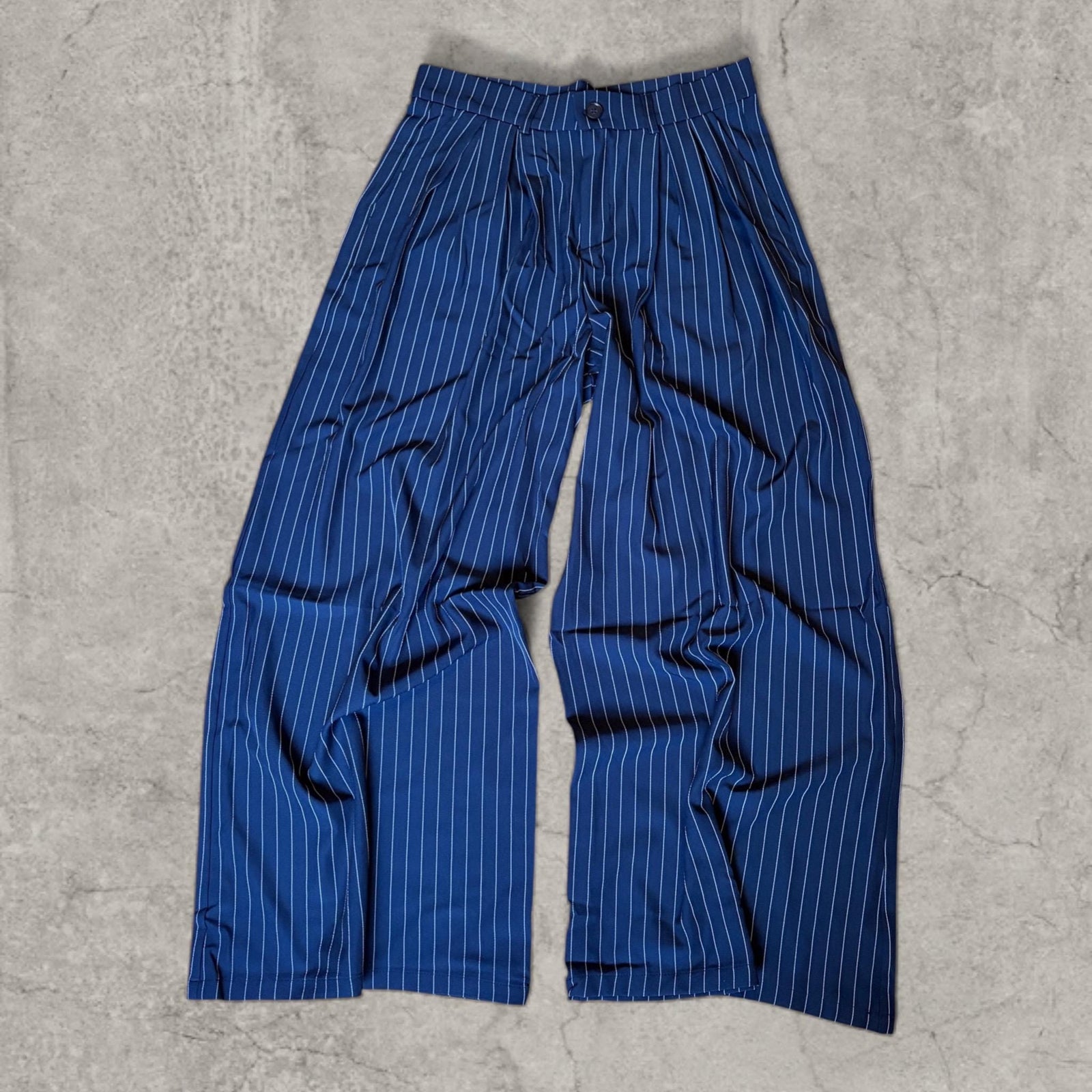 Wide-leg trousers with pinstripe in navy blue Japanese Korean style