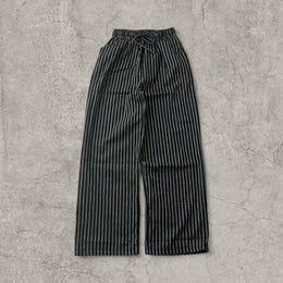 Vintage Style Striped Wide Leg Trousers: Grey/Black pinstripe, Drawstring Waist.