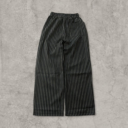 Vintage Style Striped Wide Leg Trousers: Grey/Black pinstripe, Drawstring Waist.