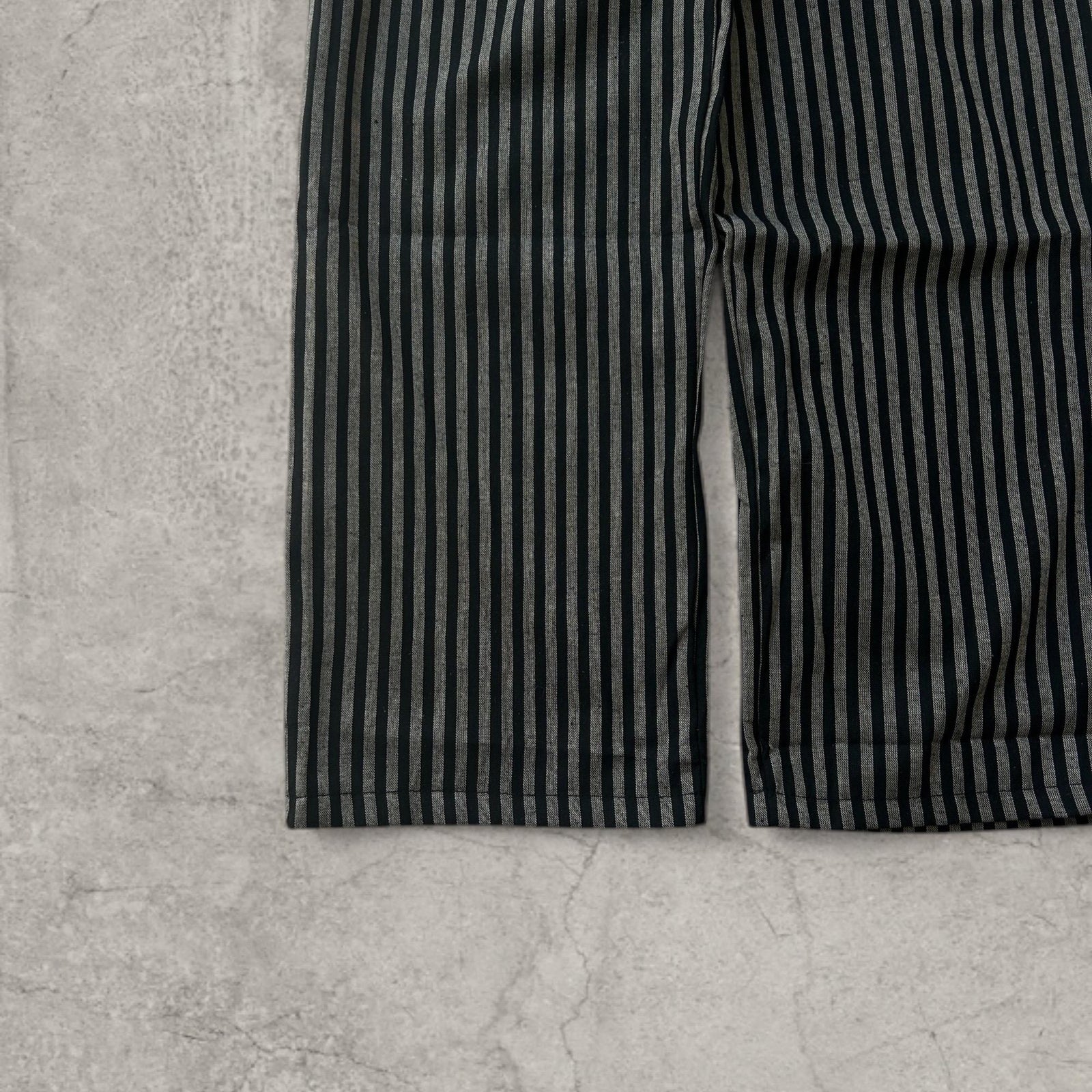 Vintage Style Striped Wide Leg Trousers: Grey/Black pinstripe, Drawstring Waist.
