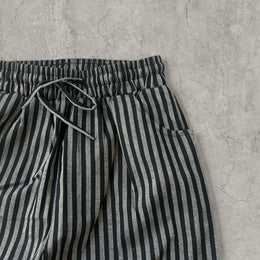 Vintage Style Striped Wide Leg Trousers: Grey/Black pinstripe, Drawstring Waist.
