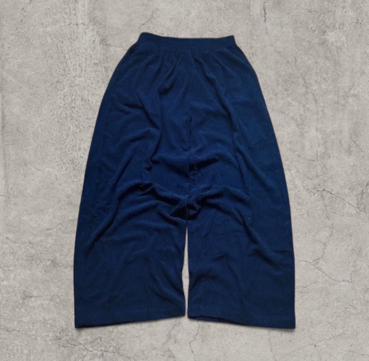 Wide leg corduroy trousers with elasticated waist in navy
