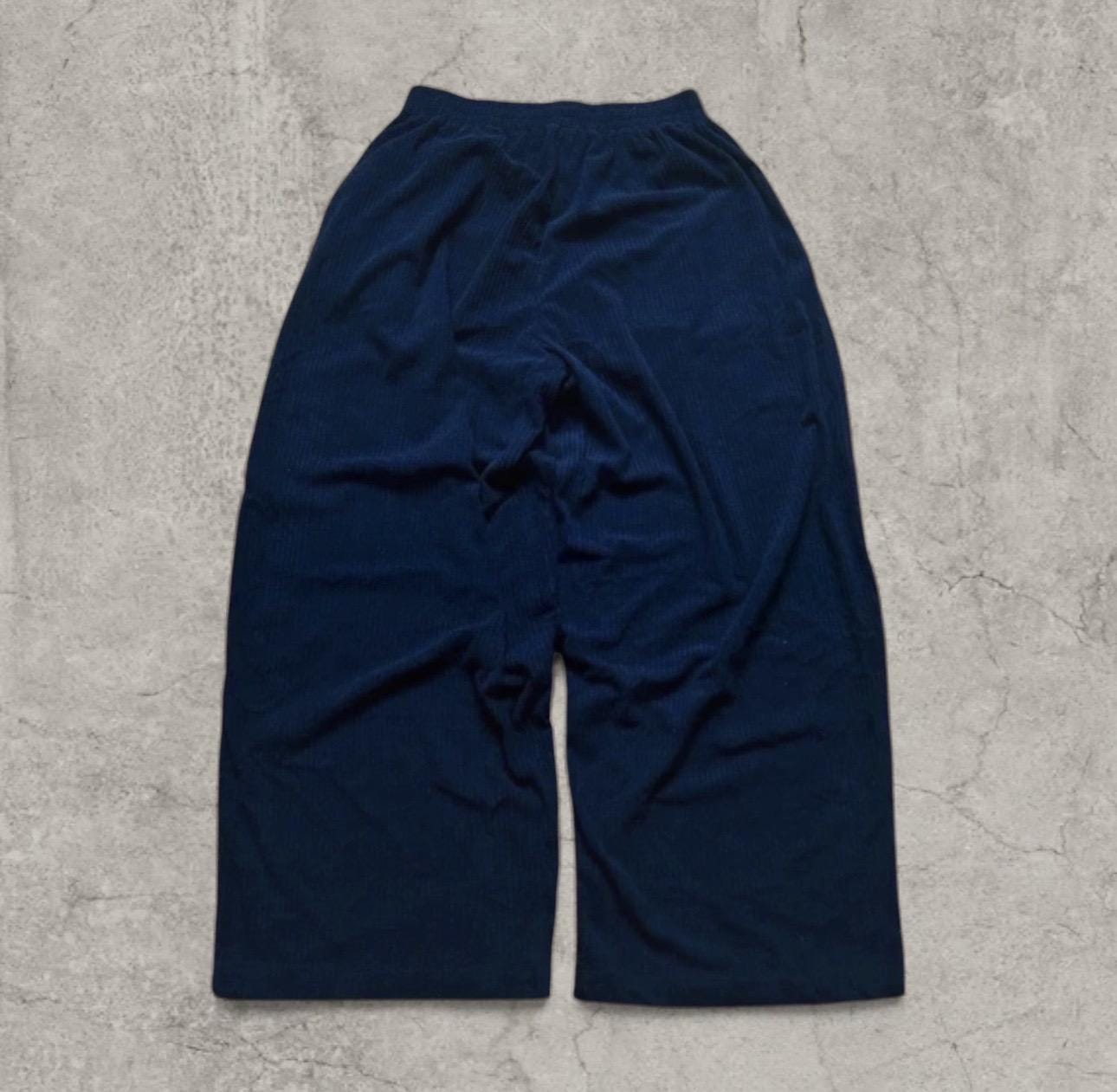 Wide leg corduroy trousers with elasticated waist in navy