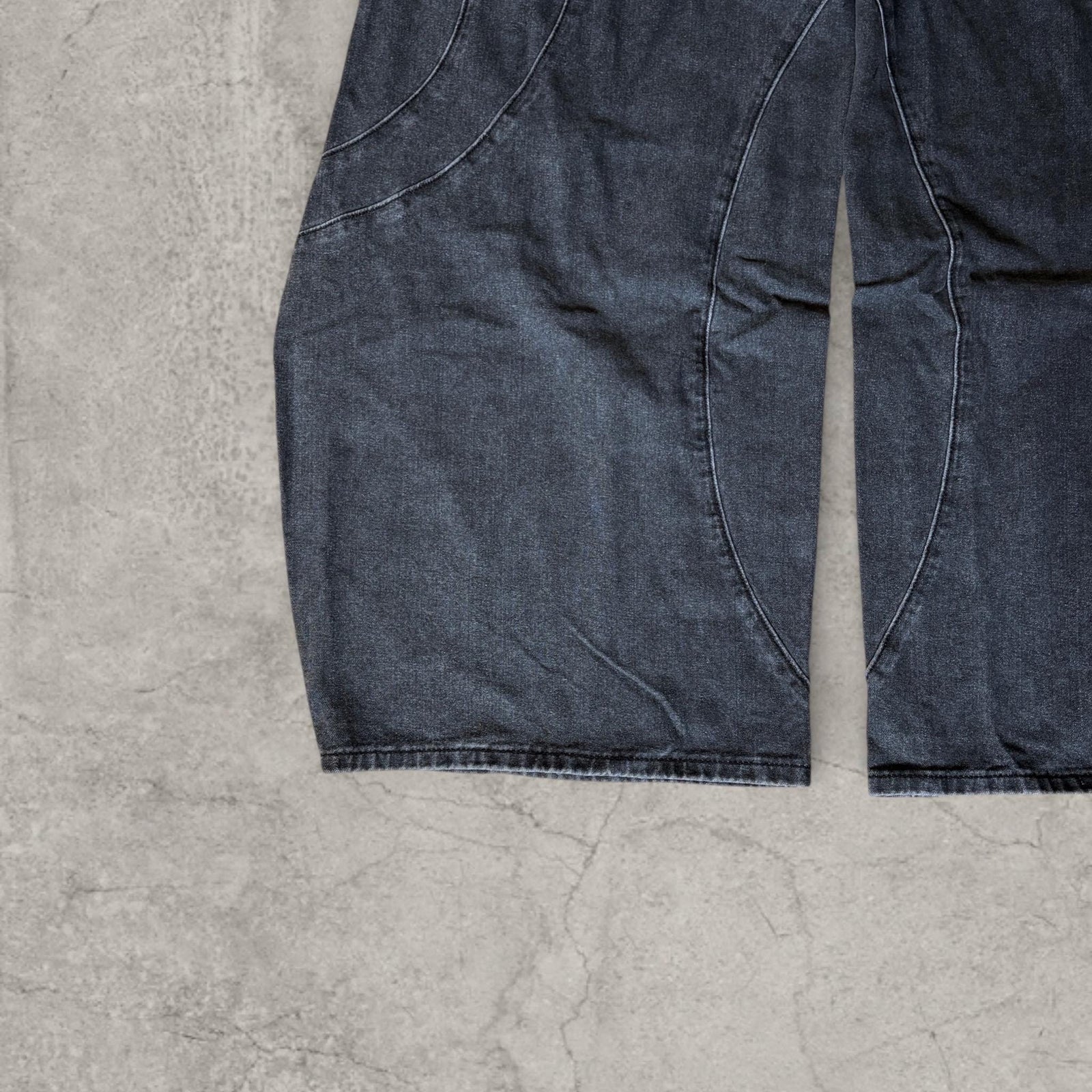 Wide leg skater Japanese style in washed black grey with swirl detailing.