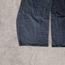Wide leg skater Japanese style in washed black grey with swirl detailing.