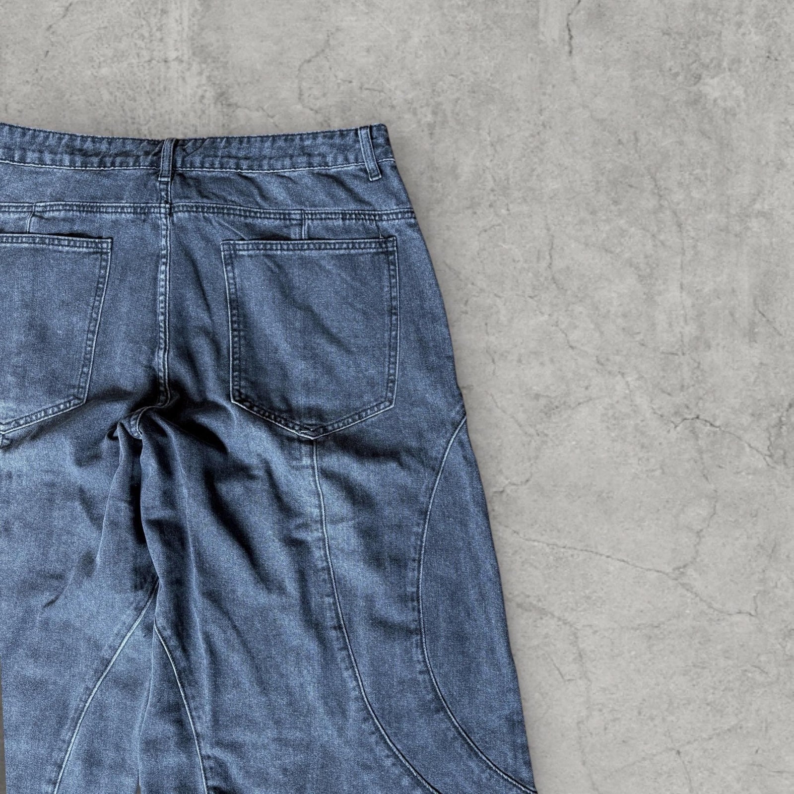 Wide leg skater Japanese style in washed black grey with swirl detailing.