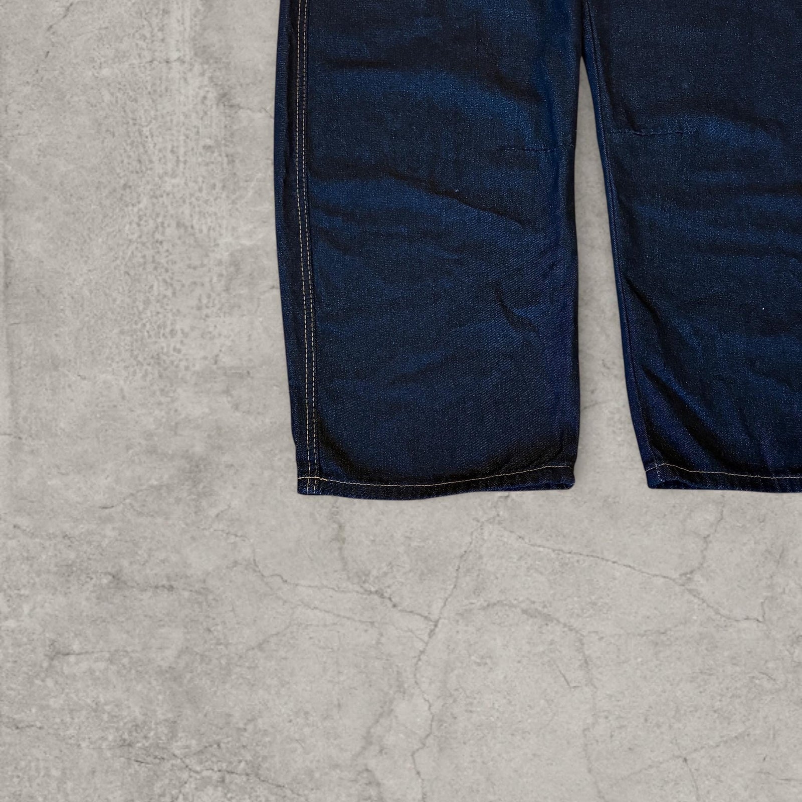 Wide leg skater jeans with silver military clasps in navy black