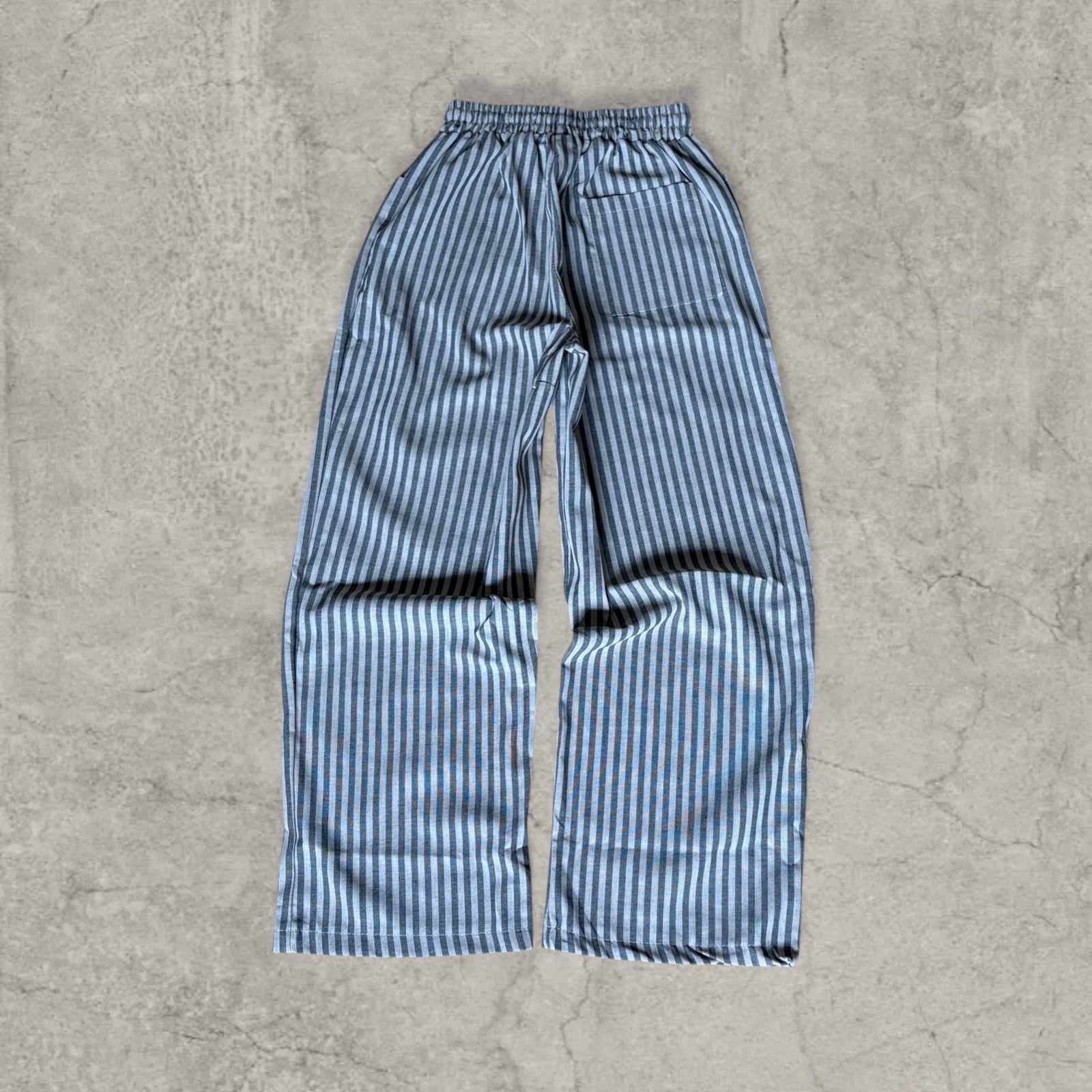 Vintage style baggy wide leg striped linen style trousers in grey/beige.