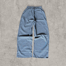 Vintage style baggy wide leg striped linen style trousers in grey/beige.