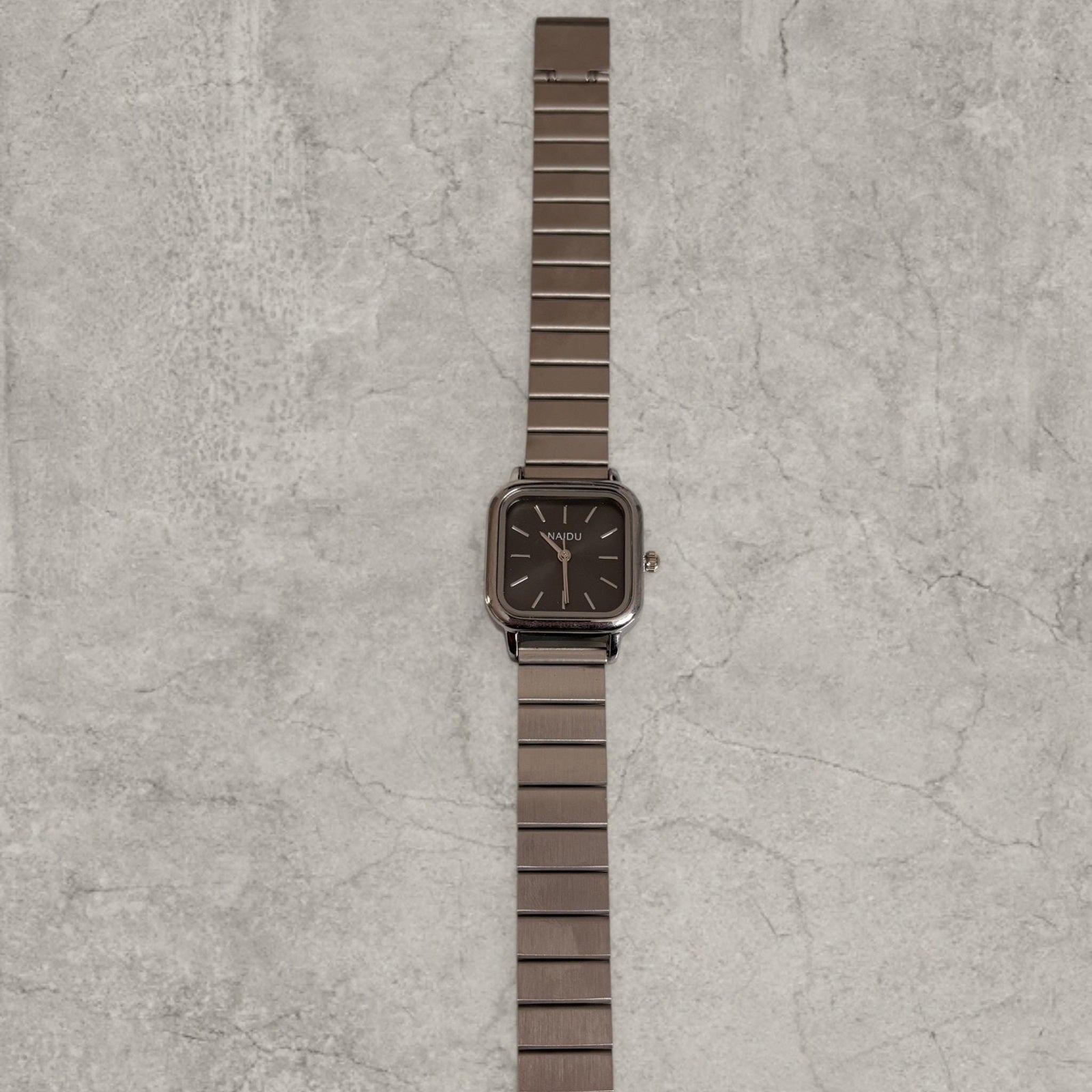 Cool retro metal chain link watch with square face in grey. One size.