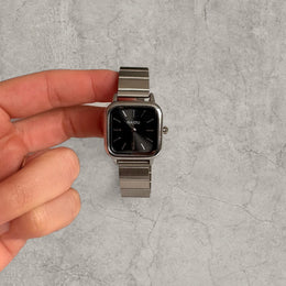 Cool retro metal chain link watch with square face in grey. One size.