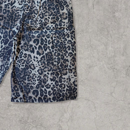 Retro 90s denim skater leopard jorts shorts in brown.