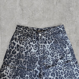 Retro 90s denim skater leopard jorts shorts in brown.