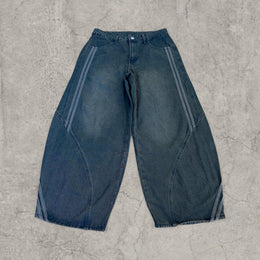 Wide-leg skater jeans with Japanese stripe detailing in washed blue