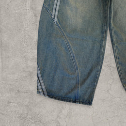 Wide-leg skater jeans with Japanese stripe detailing in washed blue