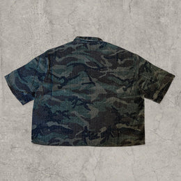 Cool boxy 90s style khaki camo short sleeved shirt.