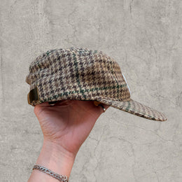 Vintage style baseball cap in plaid checkered brown beige white with white logo