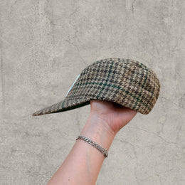 Vintage style baseball cap in plaid checkered brown beige white with white logo