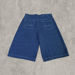 Wide leg denim jorts shorts with pinstripes in navy blue