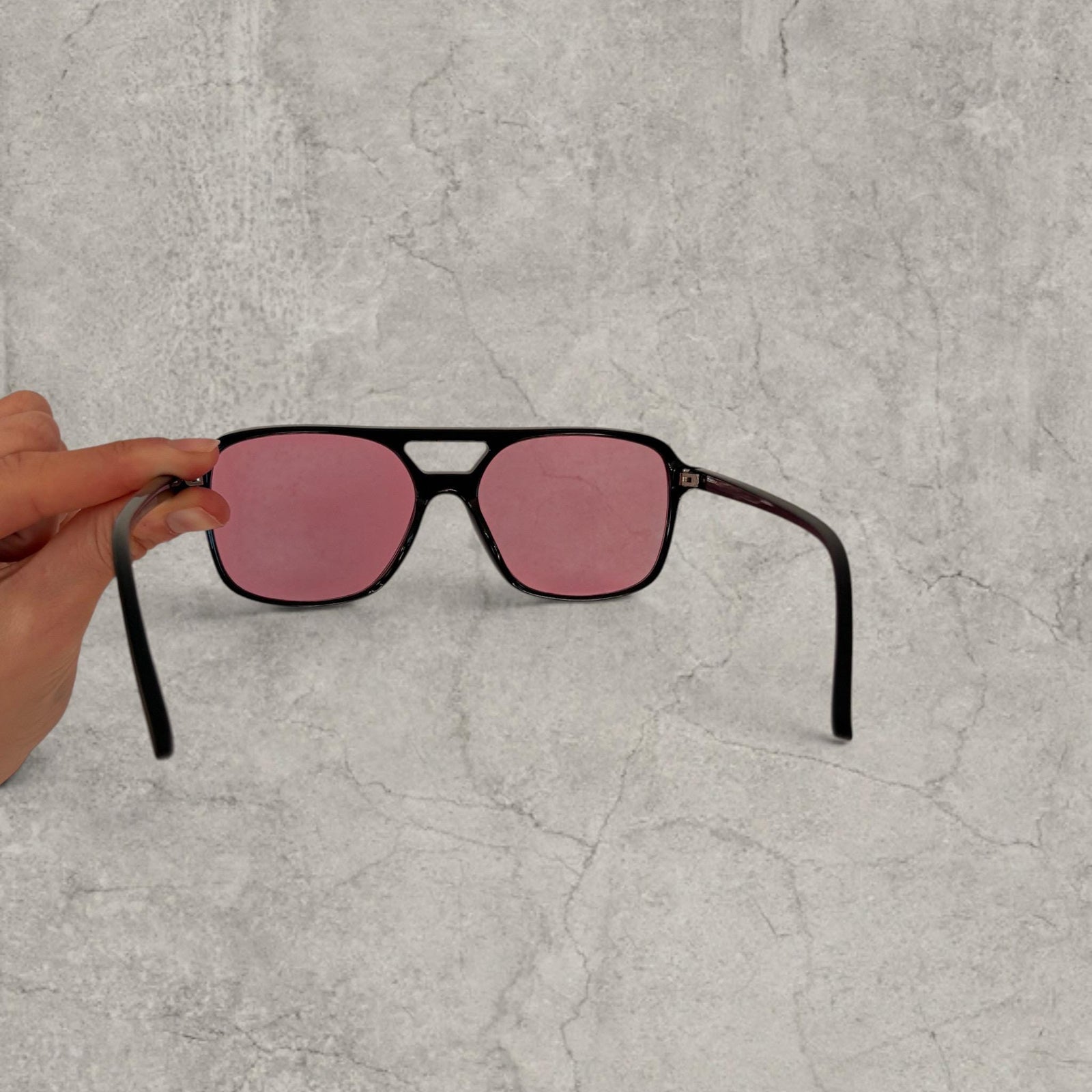 Vintage Aviator Style Pink Tint Sunglasses, Black Frame, Unisex UV400