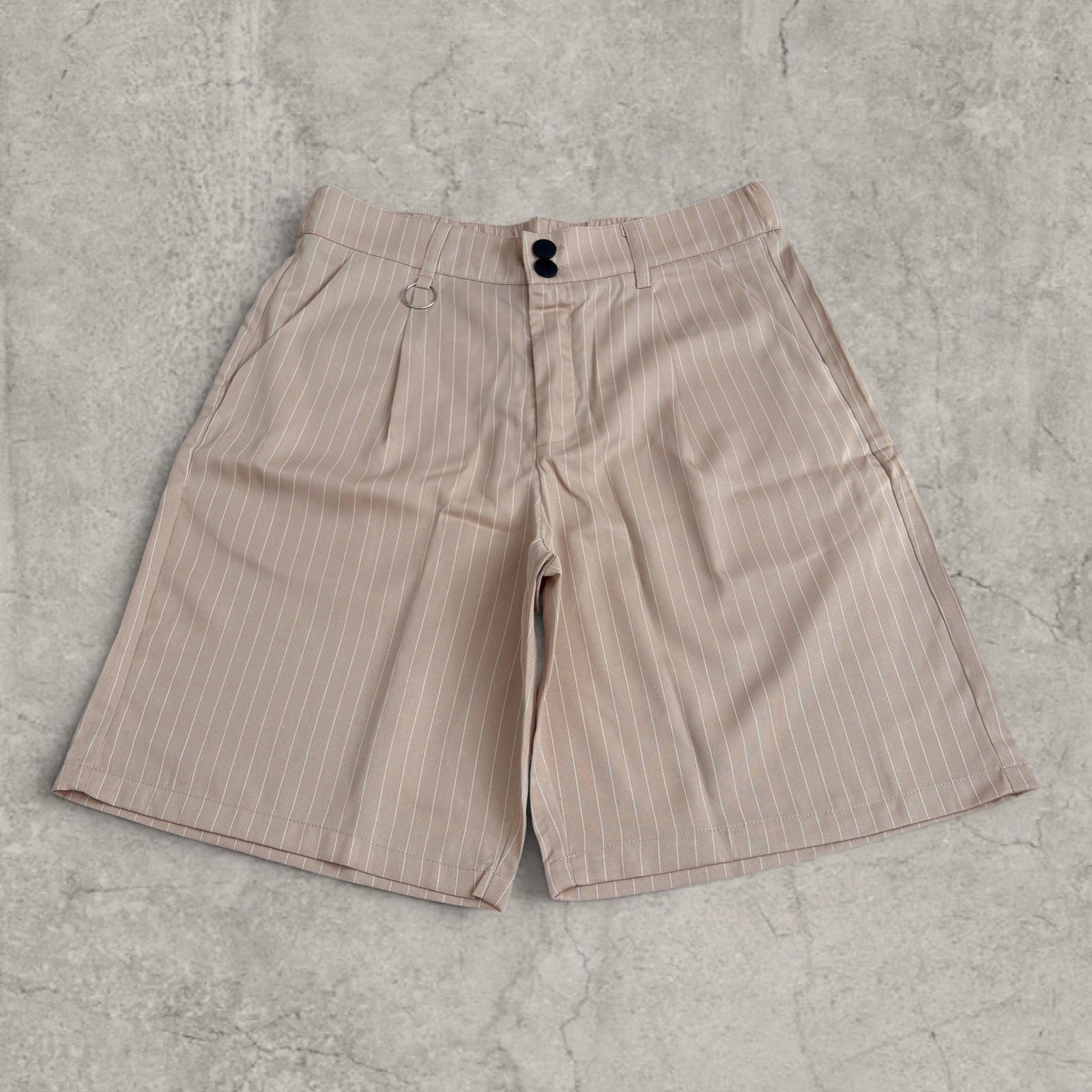 Insane baggy relaxed fit shorts in cream pinstripe with pleats.