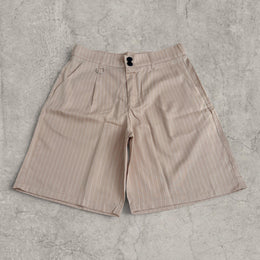 Insane baggy relaxed fit shorts in cream pinstripe with pleats.
