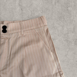 Insane baggy relaxed fit shorts in cream pinstripe with pleats.