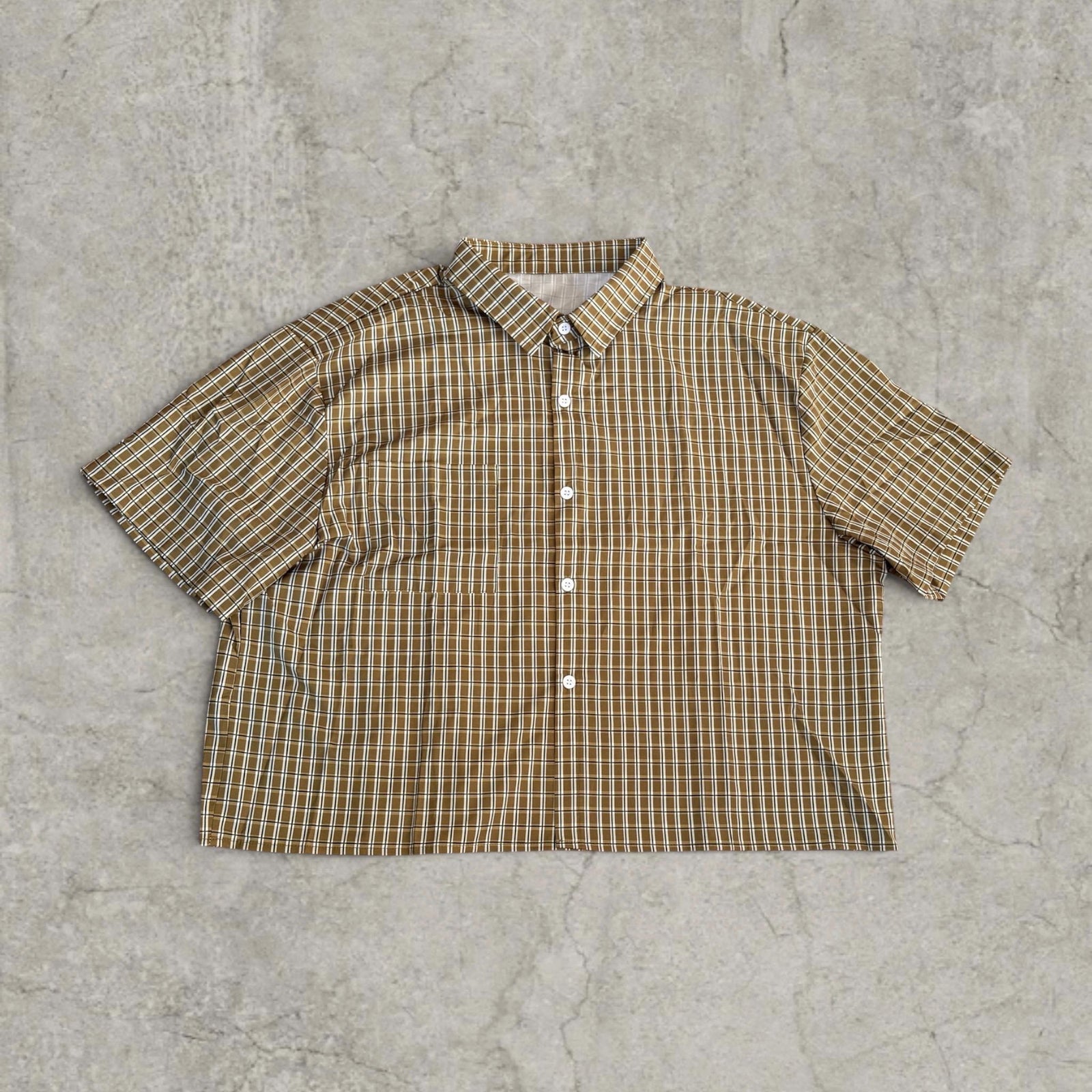 Vintage Green White Plaid Short Sleeve Shirt – Boxy Fit Neoprene Scandinavian Style