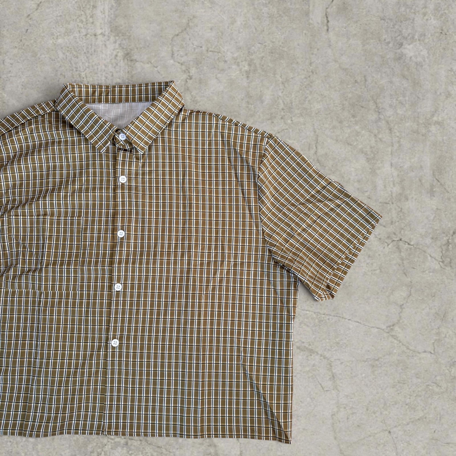 Vintage Green White Plaid Short Sleeve Shirt – Boxy Fit Neoprene Scandinavian Style