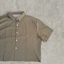 Vintage Green White Plaid Short Sleeve Shirt – Boxy Fit Neoprene Scandinavian Style